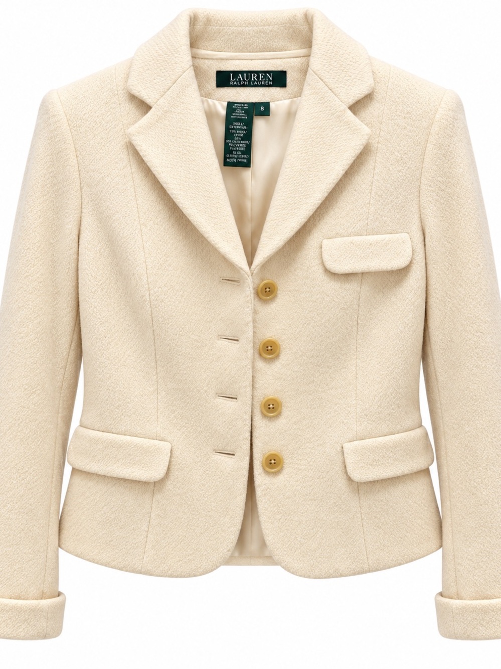 Lauren Ralph Lauren Cream Wool Blend Blazer Jacket Size 8